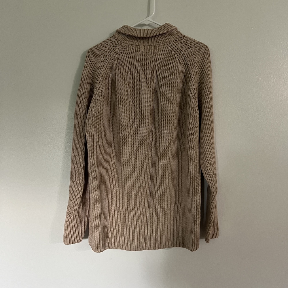 St. John's Bay Sweater Large Beige Ribbed Qtr-Zip Casual Raglan Classic Warm - Picture 4 of 9